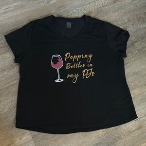 NEW! Black V-Neck Pajama Tee with Wine Graphic. Size 3x
